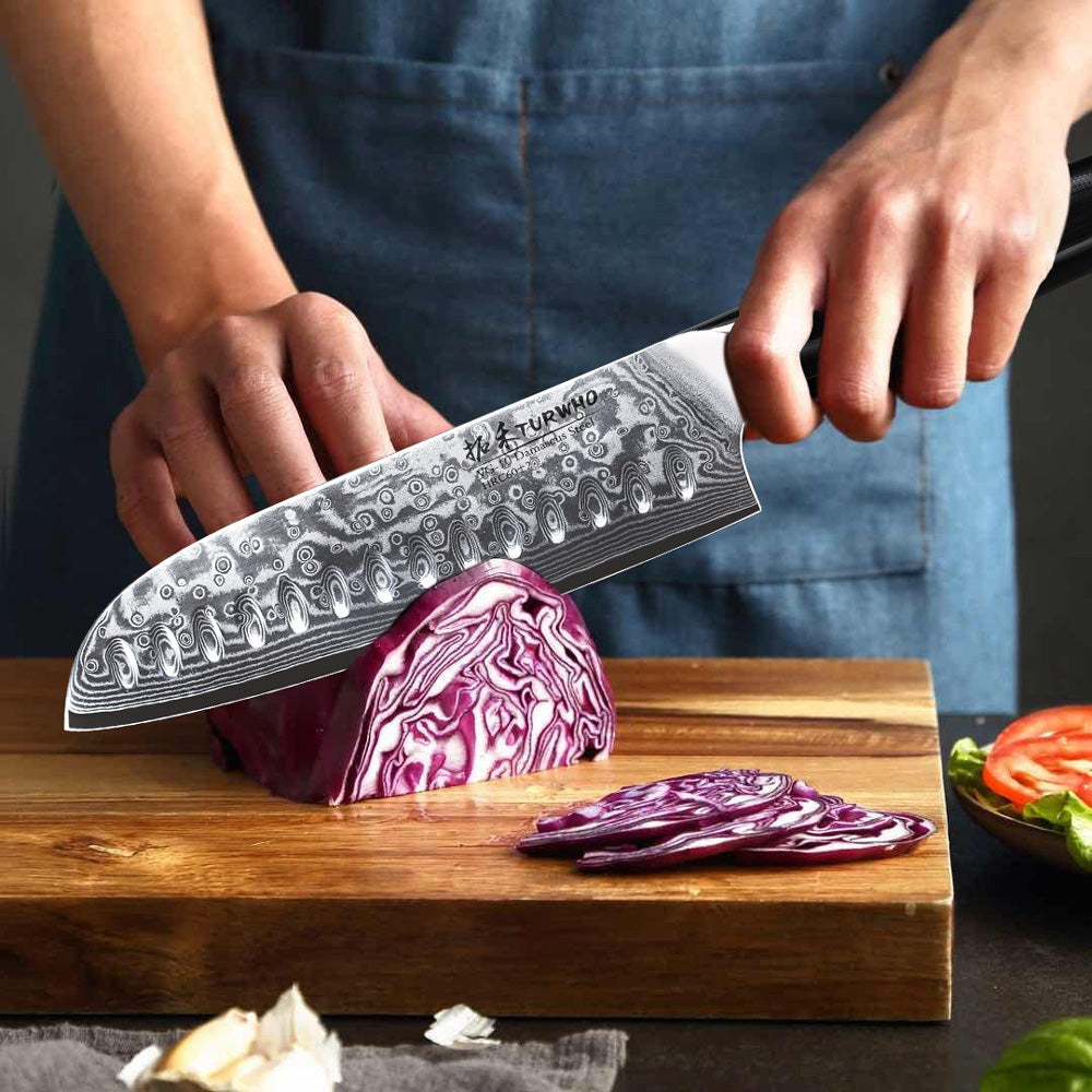 Couteau santoku de style japonais en acier de Damas