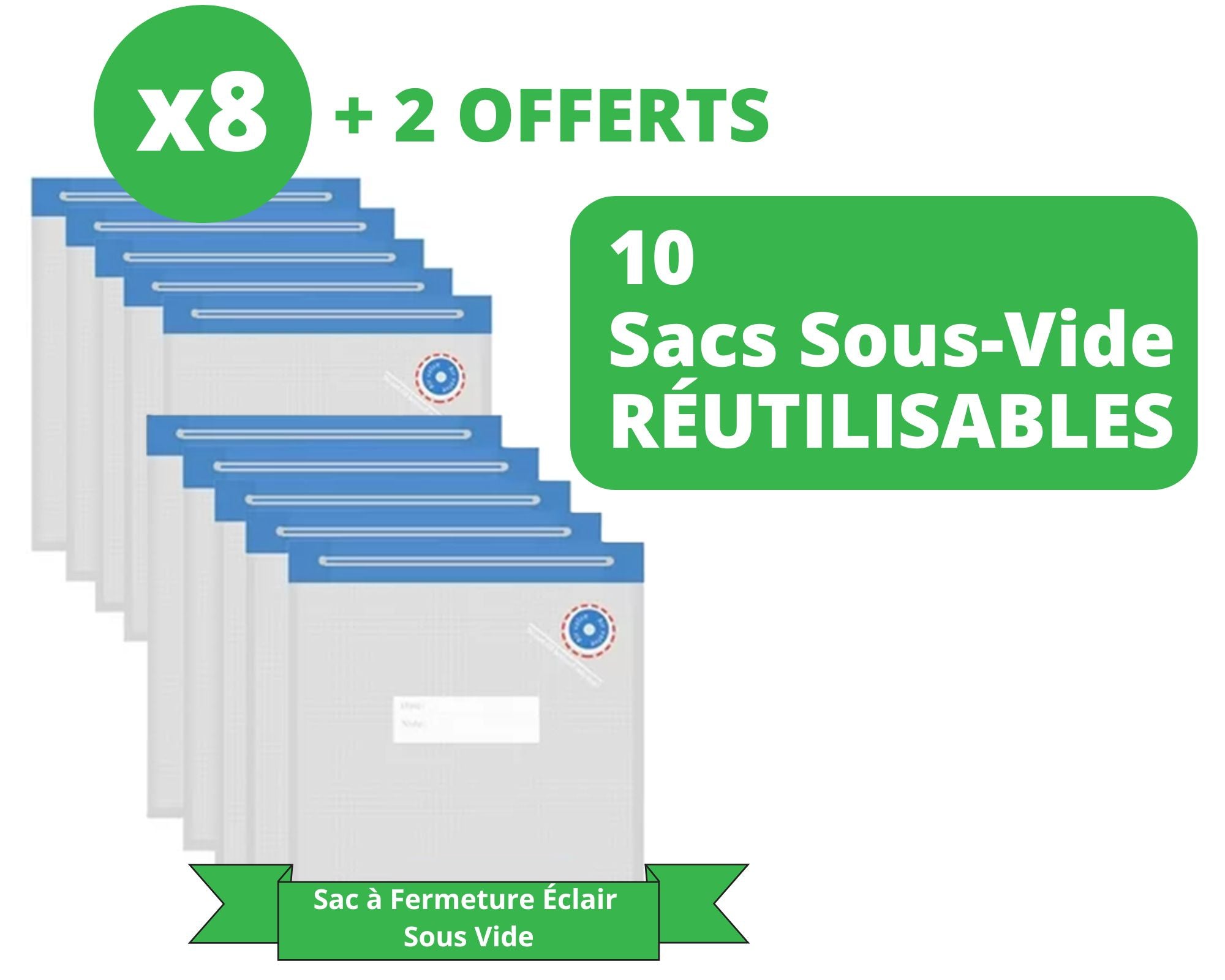 Sacix - Sacs Sous-Vide avec Fermeture Éclair Réutilisables (Pack de 5)