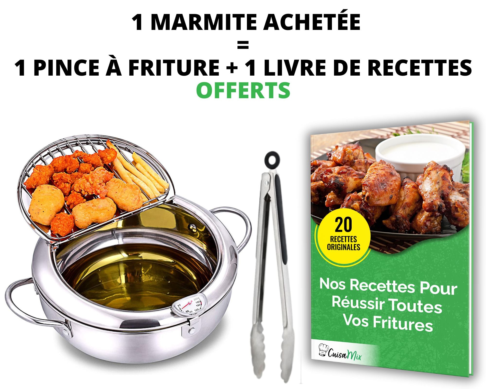 Majix - Marmite à Frire Japonaise (1 Pince à Friture + 1 Livre de Recettes GRATUITS)