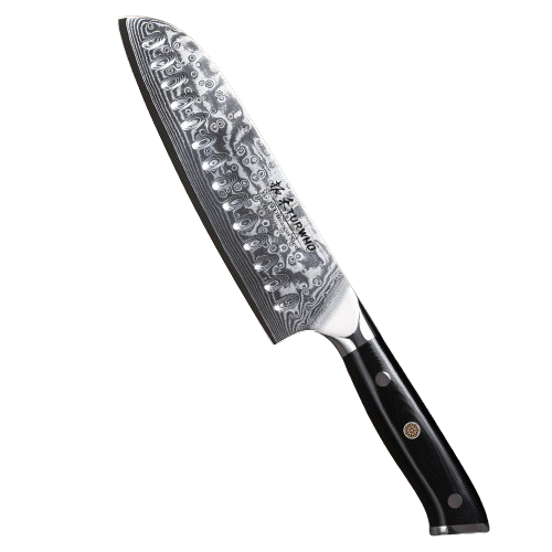 Couteau santoku de style japonais en acier de Damas