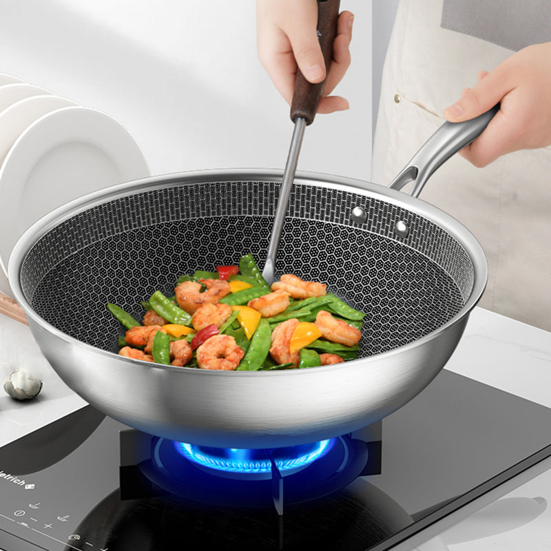 Poêle wok anti-adhésive en acier inoxydable non revêtu