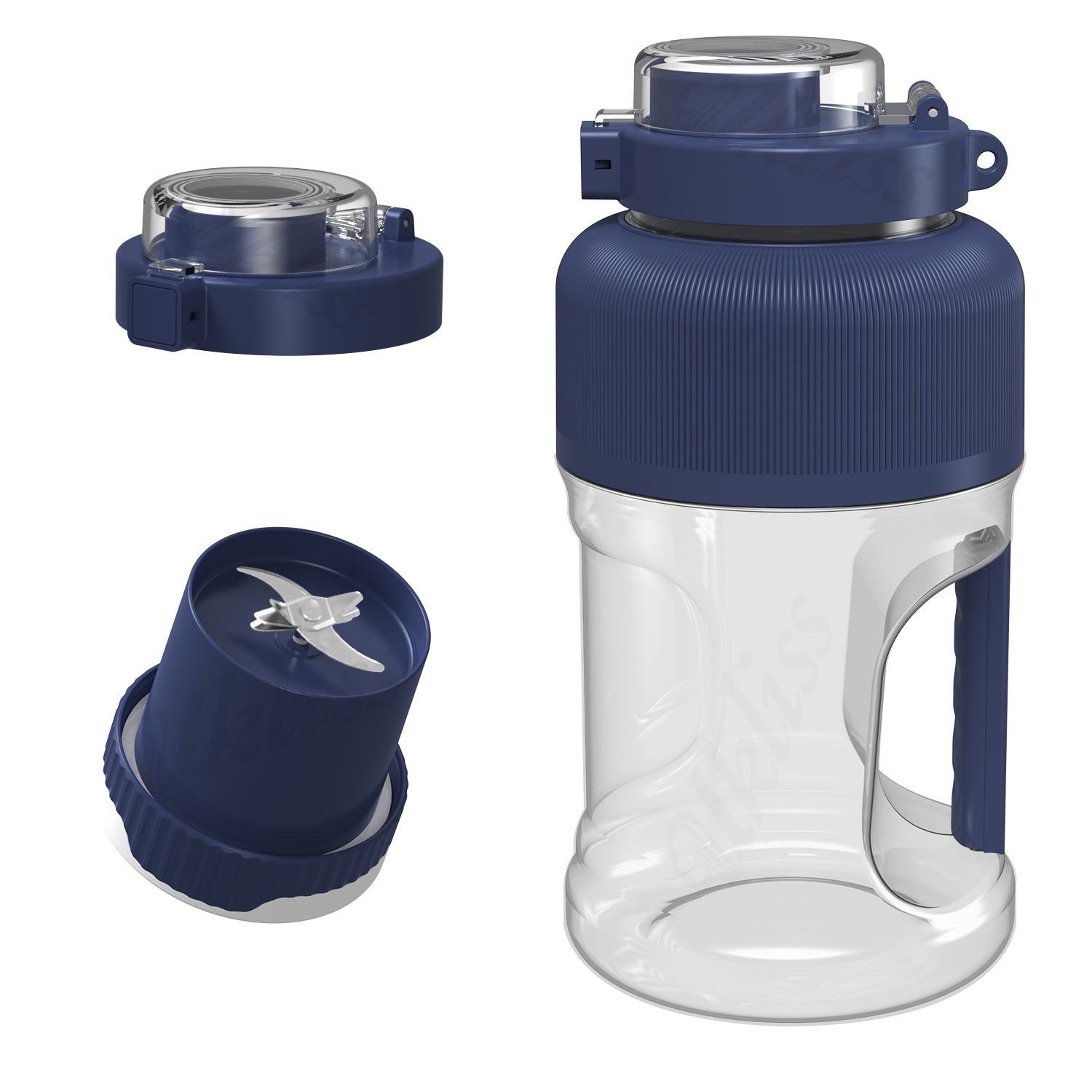 Blender tasse portable deux en un bleu sur fond blanc