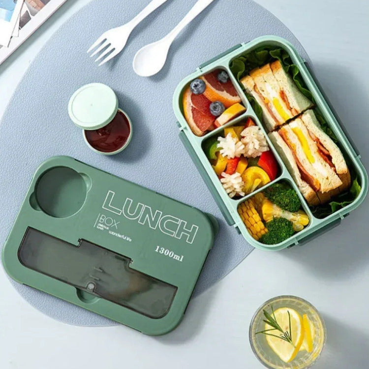 Bento Vert Compartimenté avec Couvercle et Couverts