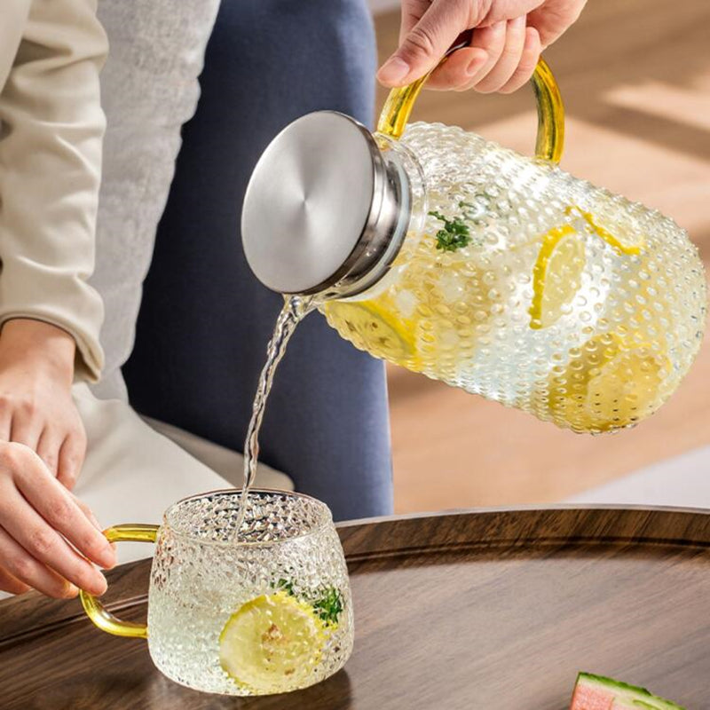 Carafe d'eau en verre avec couvercle en acier inoxydable